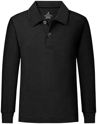 2T to Youth Boys' Long Sleeve School Uniform Pique Polo - Black
