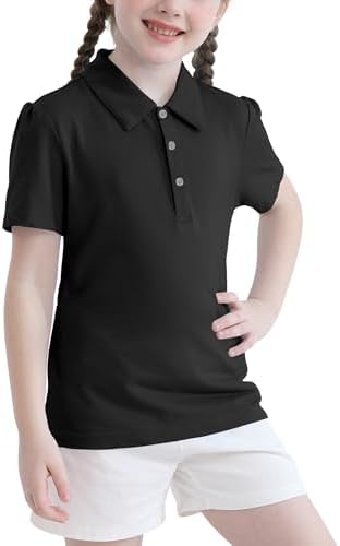2T to Youth Girls' Puff Short Sleeve Polo Toddler School - Black