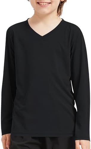 4T to Youth Neon Shirt Kids Rash Guard UPF 50+ V-Neck Dry - Black