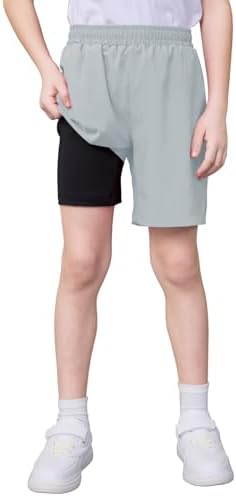 Boys 2-in-1 Athletic Running Shorts with Compression - Light Grey