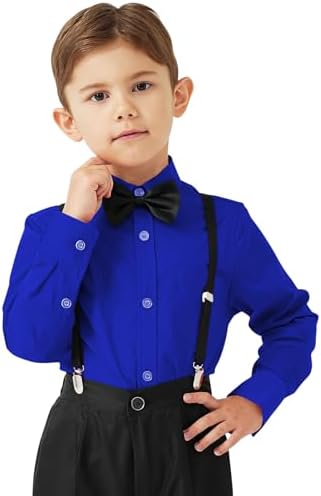 Boys' Long Sleeve Button Down Toddler Dress Shirt Oxford Uniform Shirt with Chest Pocket Royal Blue 6Y