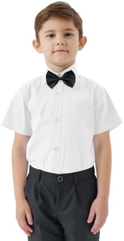 Boys' Short Sleeve Button Down Toddler Dress Shirt Oxford Uniform Shirt with Chest Pocket White 10Y