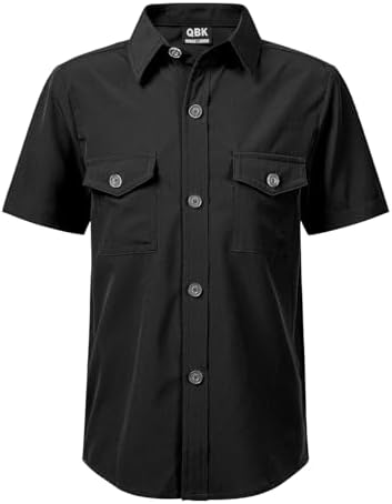 Boys Wrinkle-Resistant Short Sleeve Button Down Shirt - Black