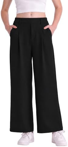 Girls Dress Pants Wide Leg Uniform Slacks Girl Preppy - Black