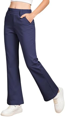 Girls Flare Dress Pants Kids School Uniform Bell Bottoms - Dark Blue