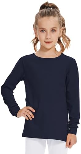 Girls Long Sleeve Shirts Kids Cotton T-Shirt - Navy