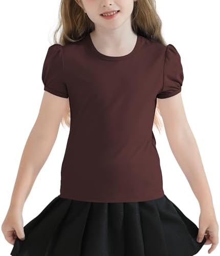 Light Green Shirt for Girls, Soft Cotton Round Neck - Brown