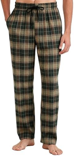 Men's Tall Plaid Pajama Pants 34 Inseam Lounge Sleepwear - Black/Brown
