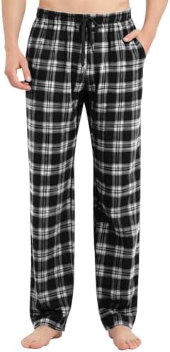 Men's Tall Plaid Pajama Pants 34 Inseam Lounge Sleepwear - Black/White