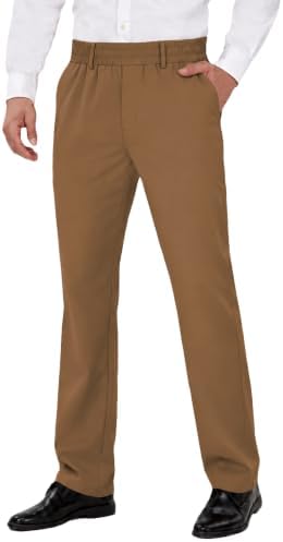 Mens Elastic Waist Pants for Seniors, Magnetic Closure - Caramel Brown