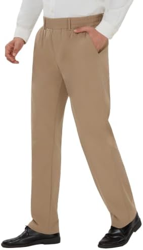 Mens Elastic Waist Pants for Seniors, Magnetic Closure - Khaki