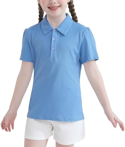2T to Youth Girls' Puff Short Sleeve Polo Toddler School Uniform Pique Polo Kids Collared Golf Shirt