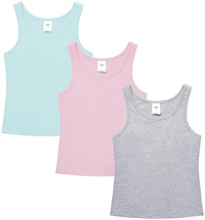 6-16Years Girls Tank Top with Built in Bra Training Bras Cotton Camisole Built in Bra Undershirts with Shelf Bra (3Pack)