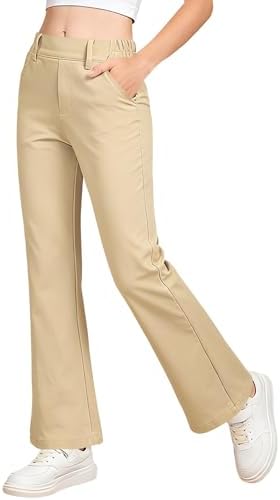 Girls Flare Dress Pants Kids School Uniform Bell Bottoms with Elastic Waist for Teens Size 6-15 Years