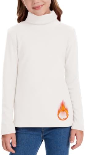 Girls' Long Sleeve Turtleneck T-Shirt Kids Basic High Neck Casual Trendy Soft Base Layer Tee Tops() White