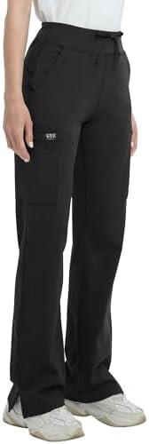High Rise Yoga Scrub Pants Women - Straight Wide Leg Uniform Pants with Cargo Pocket, Anti-Wrinkle & Knit Yoga Waistband