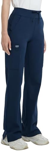 High Rise Yoga Scrub Pants Women - Straight Wide Leg Uniform Pants with Cargo Pocket, Anti-Wrinkle & Knit Yoga Waistband