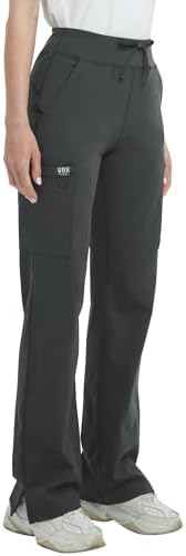 High Rise Yoga Scrub Pants Women - Straight Wide Leg Uniform Pants with Cargo Pocket, Anti-Wrinkle & Knit Yoga Waistband