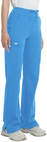 High Rise Yoga Scrub Pants Women - Straight Wide Leg Uniform Pants with Cargo Pocket, Anti-Wrinkle & Knit Yoga Waistband