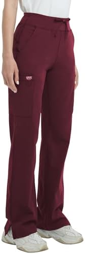 High Rise Yoga Scrub Pants Women - Straight Wide Leg Uniform Pants with Cargo Pocket, Anti-Wrinkle & Knit Yoga Waistband
