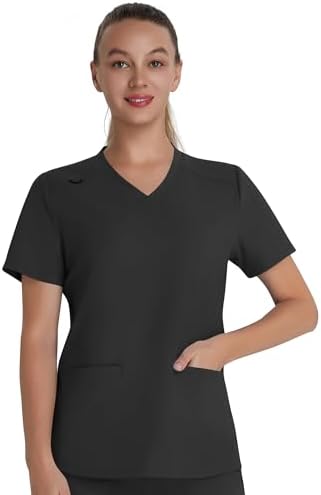 Scrub Top for Women – Soft Stretch V-Neck Scrubs with 2 Inset Slip Pockets and a Curved Hemline, Easy Care