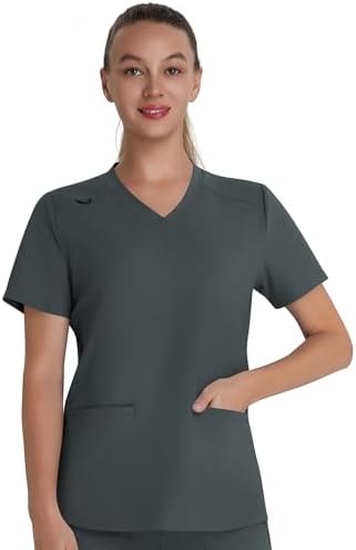Scrub Top for Women – Soft Stretch V-Neck Scrubs with 2 Inset Slip Pockets and a Curved Hemline, Easy Care