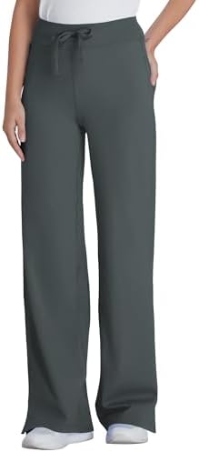 Wide Leg Scrub Pants for Women - High Rise Straight Wide Leg Yoga Scrub Uniform Pants, Anti-Wrinkle & Knit Yoga Waistband