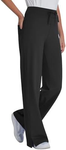 Wide Leg Scrub Pants for Women - High Rise Straight Wide Leg Yoga Scrub Uniform Pants, Anti-Wrinkle & Knit Yoga Waistband