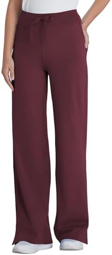 Wide Leg Scrub Pants for Women - High Rise Straight Wide Leg Yoga Scrub Uniform Pants, Anti-Wrinkle & Knit Yoga Waistband