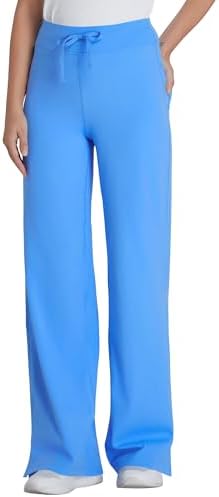 Wide Leg Scrub Pants for Women - High Rise Straight Wide Leg Yoga Scrub Uniform Pants, Anti-Wrinkle & Knit Yoga Waistband