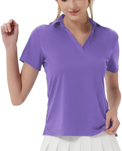 Women's Golf Polo Shirt UPF 50+ Dry Fit Collared V-Neck Short Sleeve Tennis Top