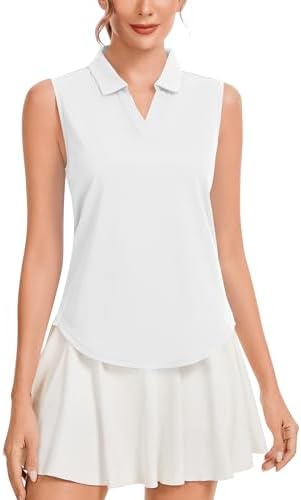 Women's Sleeveless Golf Polo Shirts V-Neck Collared Tennis Tank Tops UPF 50+ Quick Dry Lightweight Athletic Shirt