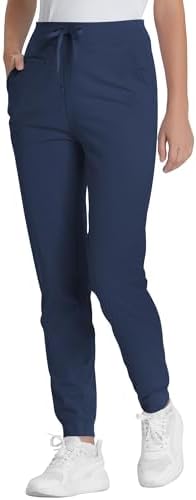 Yoga Scrub Pants for Women Jogger Style - High Waist Slim Fit Scrub Leggings with 5 Pockets, Anti-Wrinkle & Knit Yoga Waistband