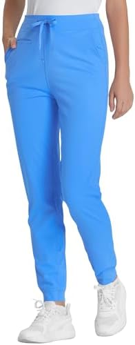 Yoga Scrub Pants for Women Jogger Style - High Waist Slim Fit Scrub Leggings with 5 Pockets, Anti-Wrinkle & Knit Yoga Waistband