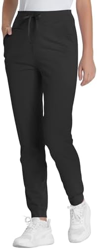 Yoga Scrub Pants for Women Jogger Style - High Waist Slim Fit Scrub Leggings with 5 Pockets, Anti-Wrinkle & Knit Yoga Waistband