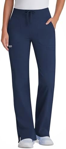 Yoga Scrub Pants Women High Waist Straight Wide Leg Uniform Pants Navy