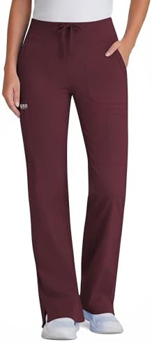 Yoga Scrub Pants Women High Waist Straight Wide Leg Uniform Pants Wine