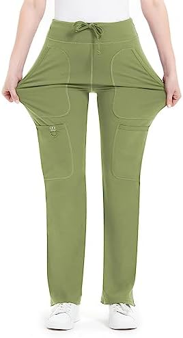 Yoga Scrub Pants Women Mid Rise Yoga Work Pants- Five Pocket Cargo Scrub Pant