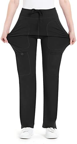 Yoga Scrub Pants Women Mid Rise Yoga Work Pants- Five Pocket Cargo Scrub Pant