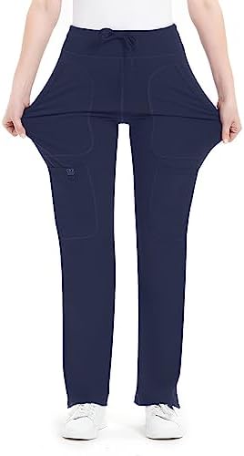 Yoga Scrub Pants Women Mid Rise Yoga Work Pants- Five Pocket Cargo Scrub Pant