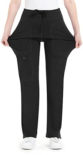Yoga Scrub Pants Women Mid Rise Yoga Work Pants- Five Pocket Cargo Scrub Pant