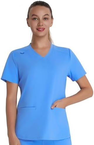 Scrub Top for Women – Soft Stretch V-Neck Scrubs - Ceil Blue