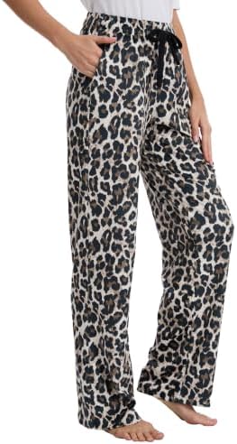 Tall Pajama Pants for Women, Stretch Flannel Lounge Pants - Leopard