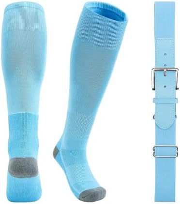 Toddler Baseball Socks And Belt Youth Softball Tee Ball 1-Pair Set - Blue