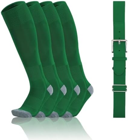 Toddler Baseball Socks And Belt Youth Softball Tee Ball 2-Pair Set - Green
