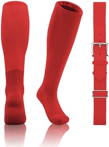Toddler Baseball Socks and Belt, 1 Pair of Socks & 1 Belt - Red