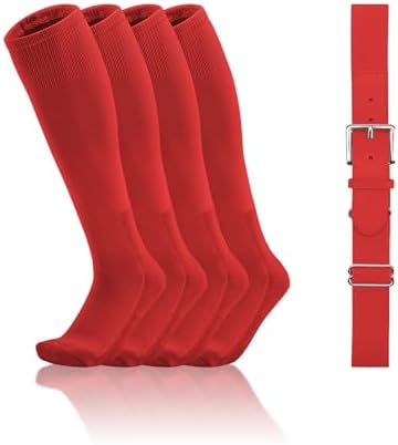 Toddler Baseball Socks And Belt Set, 2 Pairs of Socks - Red
