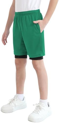Toddler to Youth Boys 2 in 1 Athletic Shorts Basketball - Green