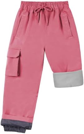 Toddler to Youth Kids Waterproof Snow Pants, Fleece Lined - Pink