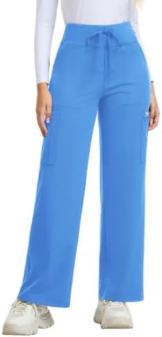 Wide Leg Yoga Scrub Pants for Women, High Waisted - Ceil Blue